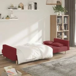 VidaXL Canapé-lit à 2 places avec deux oreillers Rouge bordeaux Tissu -Canapés Soldes 2022 image 3 337436
