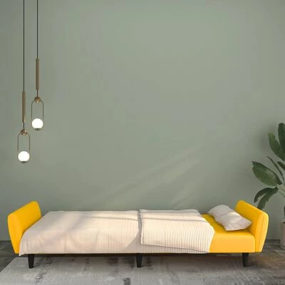 VidaXL Canapé-lit à 2 places Jaune Velours 3 VidaXL Canapé-lit à 2 places Jaune Velours – Image 3