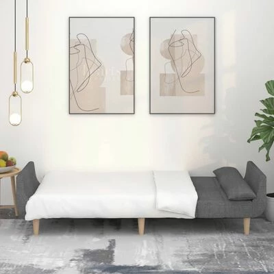 VidaXL Canapé-lit à 2 places avec deux oreillers Gris clair Tissu 3 VidaXL Canapé-lit à 2 places avec deux oreillers Gris clair Tissu – Image 3