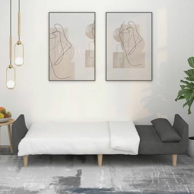 VidaXL Canapé-lit à 2 places avec deux oreillers Gris foncé Tissu 3 VidaXL Canapé-lit à 2 places avec deux oreillers Gris foncé Tissu – Image 3