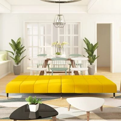 VidaXL Canapé-lit à 2 places Jaune Velours 3 VidaXL Canapé-lit à 2 places Jaune Velours – Image 3