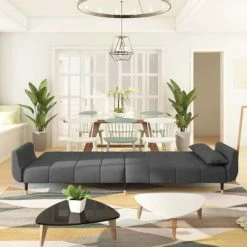 VidaXL Canapé-lit à 2 places avec deux oreillers Gris foncé Velours -Canapés Soldes 2022 image 3 337583