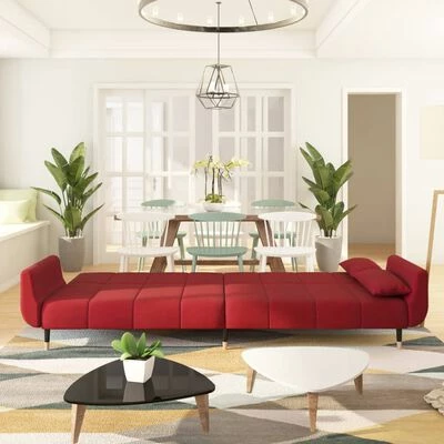 VidaXL Canapé-lit à 2 places et deux oreillers Rouge bordeaux Velours 3 VidaXL Canapé-lit à 2 places et deux oreillers Rouge bordeaux Velours – Image 3