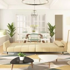 VidaXL Canapé-lit à 2 places avec deux oreillers Crème Velours -Canapés Soldes 2022 image 3 337591