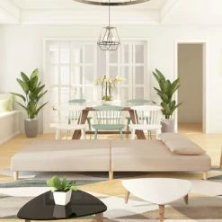 VidaXL Canapé-lit à 2 places avec deux oreillers Crème Tissu -Canapés Soldes 2022 image 3 337595