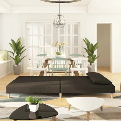 VidaXL Canapé-lit à 2 places avec deux oreillers Marron Tissu 3 VidaXL Canapé-lit à 2 places avec deux oreillers Marron Tissu – Image 3