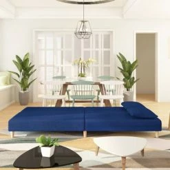 VidaXL Canapé-lit à 2 places avec deux oreillers Bleu Tissu -Canapés Soldes 2022 image 3 337598