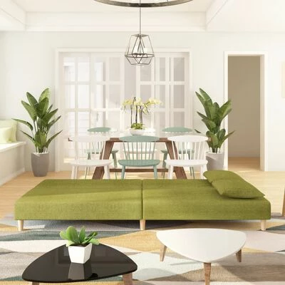 VidaXL Canapé-lit à 2 places avec deux oreillers Vert Tissu 3 VidaXL Canapé-lit à 2 places avec deux oreillers Vert Tissu – Image 3