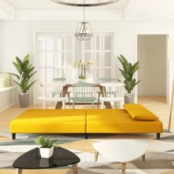 VidaXL Canapé-lit à 2 places avec deux oreillers Jaune Velours 8 VidaXL Canapé-lit à 2 places avec deux oreillers Jaune Velours -Canapés Soldes 2022 image 3 337624