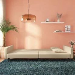 VidaXL Canapé-lit à 2 places avec deux oreillers Crème Velours -Canapés Soldes 2022 image 3 337637