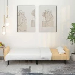 VidaXL Canapé-lit à 2 places Crème Tissu microfibre -Canapés Soldes 2022 image 3 340670