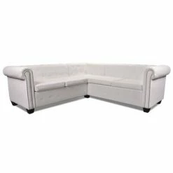 VidaXL Canapé d'angle Chesterfield 5 plc Cuir artificiel Blanc -Canapés Soldes 2022 image 4 243613