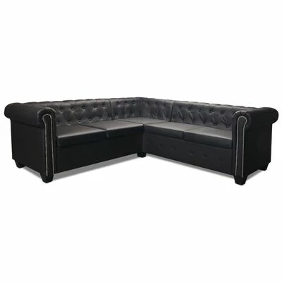 VidaXL Canapé d'angle Chesterfield 5 places Cuir synthétique Noir 4 VidaXL Canapé d'angle Chesterfield 5 places Cuir synthétique Noir – Image 4