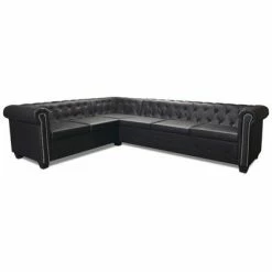 VidaXL Canapé d'angle Chesterfield 6 Places Cuir artificiel Noir -Canapés Soldes 2022 image 4 243617