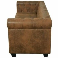 VidaXL Canapé Chesterfield 3 places Cuir artificiel Marron -Canapés Soldes 2022 image 4 243620