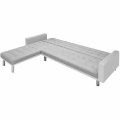 VidaXL Canapé-lit d'angle tissu 218 x 155 x 69 cm Blanc et Gris -Canapés Soldes 2022 image 4 244331
