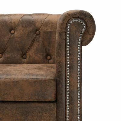 VidaXL Canapé Chesterfield en forme de L Cuir daim synthétique Marron 4 VidaXL Canapé Chesterfield en forme de L Cuir daim synthétique Marron – Image 4
