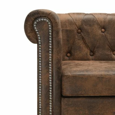 VidaXL Canapé Chesterfield en forme de L Cuir daim synthétique Marron 4 VidaXL Canapé Chesterfield en forme de L Cuir daim synthétique Marron – Image 4