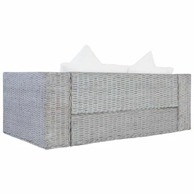 VidaXL Ensemble de canapés 2 pcs avec coussins Gris Rotin naturel 4 VidaXL Ensemble de canapés 2 pcs avec coussins Gris Rotin naturel – Image 4