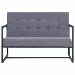 VidaXL Sofa à 2 places avec accoudoirs Gris clair Acier et tissu -Canapés Soldes 2022 image 4 282161