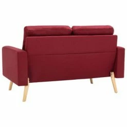 3056621 vidaXL 2 Piece Sofa Set Fabric Wine Red (288700+288710) -Canapés Soldes 2022 image 4 3056621