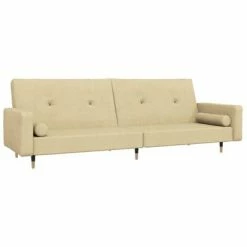 VidaXL Canapé-lit à 2 places avec repose-pied Crème Velours -Canapés Soldes 2022 image 4 3080533
