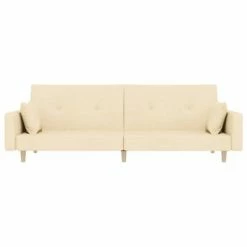 VidaXL Canapé-lit à 2 places avec deux oreillers Crème Tissu -Canapés Soldes 2022 image 4 337323