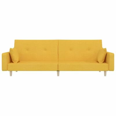 VidaXL Canapé-lit à 2 places avec deux oreillers Jaune Tissu 4 VidaXL Canapé-lit à 2 places avec deux oreillers Jaune Tissu – Image 4