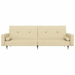 VidaXL Canapé-lit à 2 places avec deux oreillers Crème Velours -Canapés Soldes 2022 image 4 337342