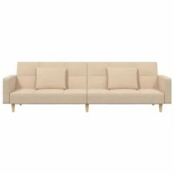 VidaXL Canapé-lit à 2 places avec deux oreillers Crème Tissu -Canapés Soldes 2022 image 4 337430