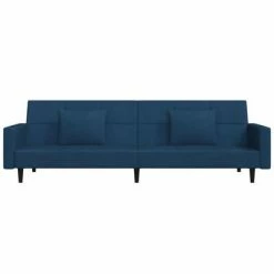 VidaXL Canapé-lit à 2 places avec deux oreillers Bleu Velours -Canapés Soldes 2022 image 4 337450