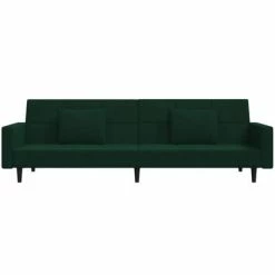 VidaXL Canapé-lit à 2 places avec deux oreillers Vert foncé Velours -Canapés Soldes 2022 image 4 337453