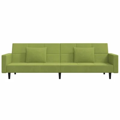 VidaXL Canapé-lit à 2 places avec deux oreillers Vert clair Velours 4 VidaXL Canapé-lit à 2 places avec deux oreillers Vert clair Velours – Image 4