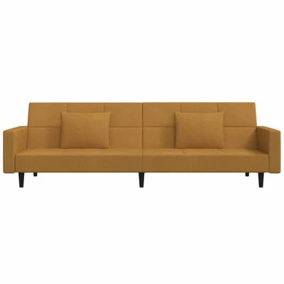 VidaXL Canapé-lit à 2 places avec deux oreillers Marron Velours 4 VidaXL Canapé-lit à 2 places avec deux oreillers Marron Velours – Image 4