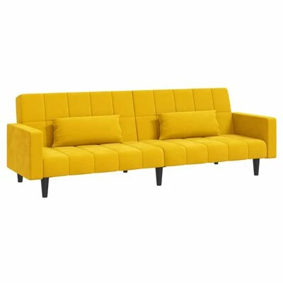 VidaXL Canapé-lit à 2 places avec deux oreillers Jaune Velours 4 VidaXL Canapé-lit à 2 places avec deux oreillers Jaune Velours – Image 4