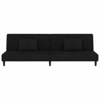 VidaXL Canapé-lit à 2 places avec deux oreillers Noir Velours 4 VidaXL Canapé-lit à 2 places avec deux oreillers Noir Velours – Image 4