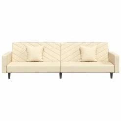 VidaXL Canapé-lit à 2 places avec deux oreillers Crème Velours -Canapés Soldes 2022 image 4 337637