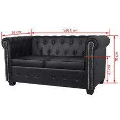 VidaXL Canapé Chesterfield à 2 places Cuir synthétique Noir -Canapés Soldes 2022 image 5 242369