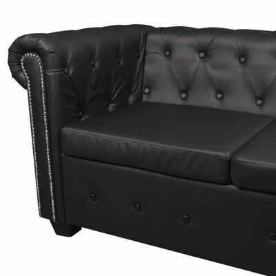 VidaXL Canapé d'angle Chesterfield 5 places Cuir synthétique Noir 5 VidaXL Canapé d'angle Chesterfield 5 places Cuir synthétique Noir – Image 5