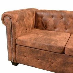 VidaXL Canapé d'angle Chesterfield 6 Places Cuir artificiel Marron 10 VidaXL Canapé d'angle Chesterfield 6 Places Cuir artificiel Marron -Canapés Soldes 2022 image 5 243618