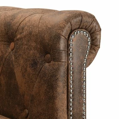 VidaXL Canapé Chesterfield en forme de L Cuir daim synthétique Marron 5 VidaXL Canapé Chesterfield en forme de L Cuir daim synthétique Marron – Image 5