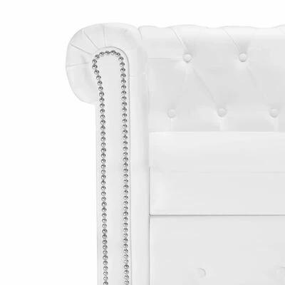 VidaXL Canapé Chesterfield en forme de L Cuir synthétique Blanc 5 VidaXL Canapé Chesterfield en forme de L Cuir synthétique Blanc – Image 5