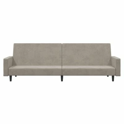 VidaXL Canapé-lit à 2 places avec repose-pied Gris clair Velours 5 VidaXL Canapé-lit à 2 places avec repose-pied Gris clair Velours – Image 5