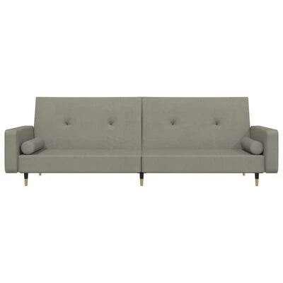 VidaXL Canapé-lit à 2 places avec repose-pied Gris clair Velours 5 VidaXL Canapé-lit à 2 places avec repose-pied Gris clair Velours – Image 5