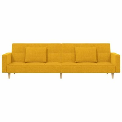 VidaXL Canapé-lit 2 places et deux oreillers repose-pied Jaune Tissu 5 VidaXL Canapé-lit 2 places et deux oreillers repose-pied Jaune Tissu – Image 5