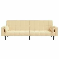 VidaXL Canapé-lit 2 places deux oreillers et repose-pied Crème Velours -Canapés Soldes 2022 image 5 3080706