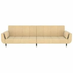 VidaXL Canapé-lit 2 places et tabouret deux oreillers Crème Velours -Canapés Soldes 2022 image 5 3081806