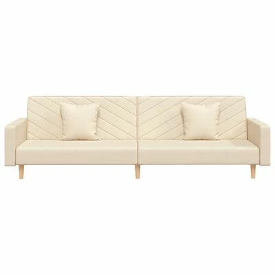 VidaXL Canapé-lit 2 places deux oreillers et repose-pied Crème Tissu 5 VidaXL Canapé-lit 2 places deux oreillers et repose-pied Crème Tissu – Image 5