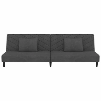 VidaXL Canapé-lit 2 places 2 oreillers repose-pied Gris foncé Velours 5 VidaXL Canapé-lit 2 places 2 oreillers repose-pied Gris foncé Velours – Image 5