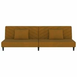 VidaXL Canapé-lit 2 places 2 oreillers et repose-pied Marron Velours -Canapés Soldes 2022 image 5 3081840